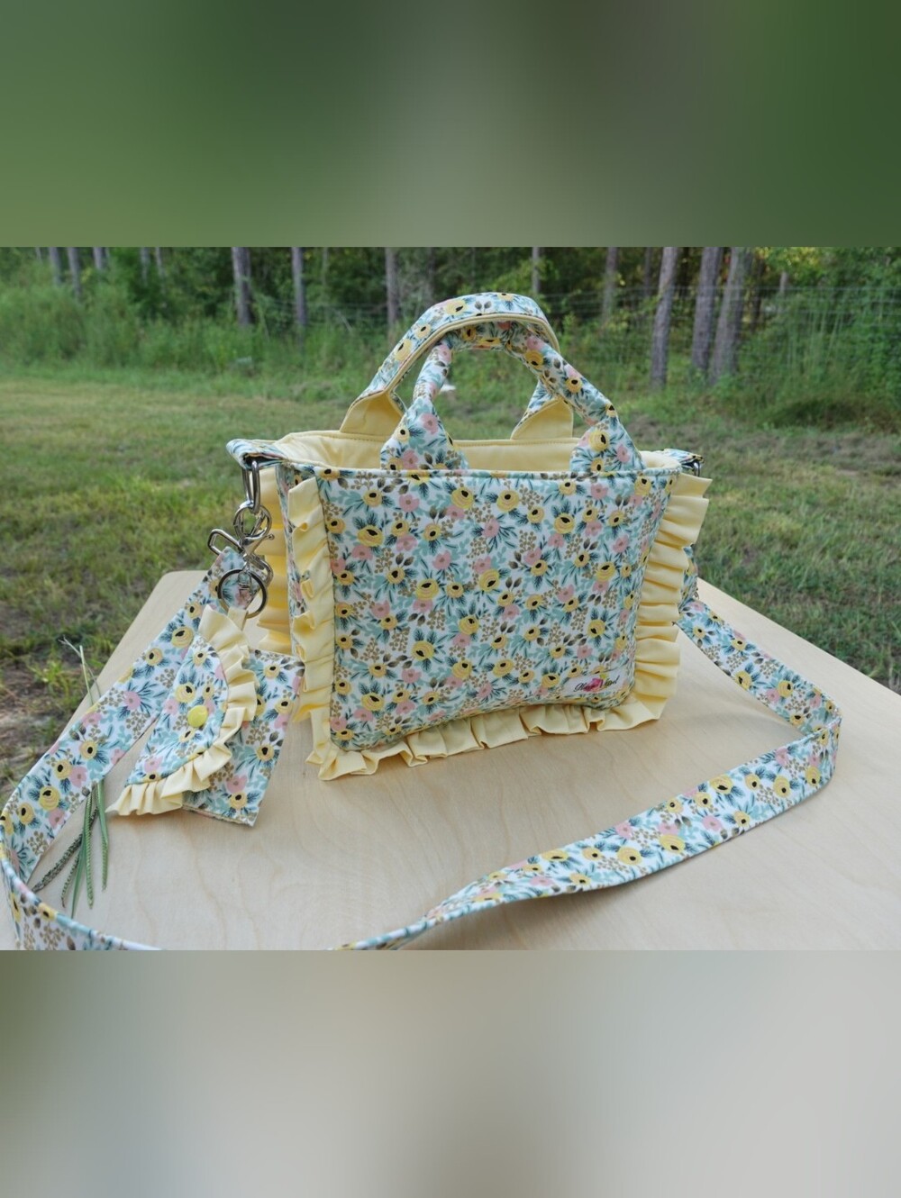 Amélie Floral Quilted Bag With Pastel Yellow Ruffle Trim